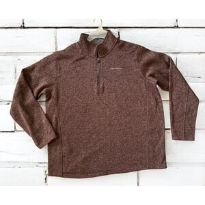 Eddie Bauer Mens Sweatshirt Pullover Burgandy Gray Fleece Size 2XL Zipper